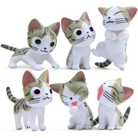 Lot de 6 petits chats miniatures pour jardin féérique - Décoration d'intérieur - Gris (1/2)