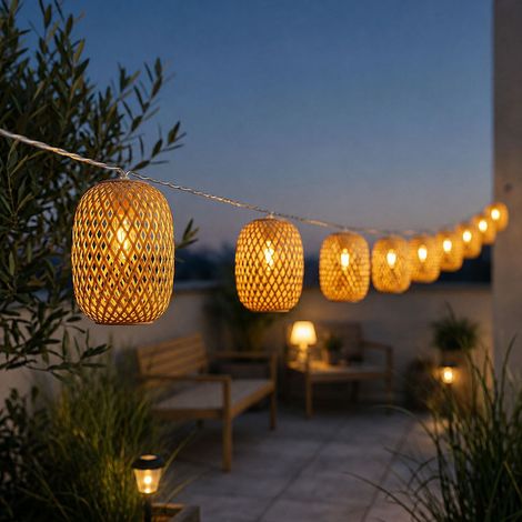 Solarleuchte LED Lichterkette Lampion Außenleuchte Gartendeko wetterfest Boho 8 flammig, Kunststoff, LED warmweiß, L 650 cm (1/5)
