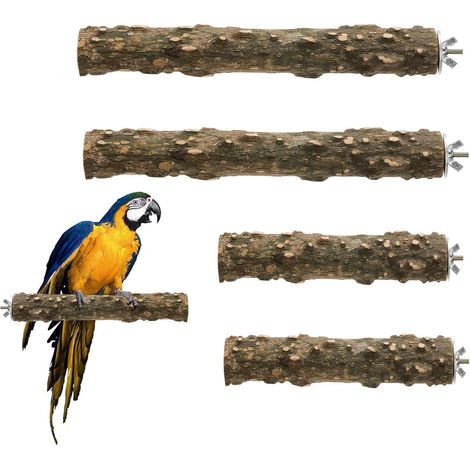 4 Pieces Natural Wooden Parrot Perch, Natural Wooden Perches, Natural Perches for Birds, Bird Perch, Parrot Toy, for Cockatiels Lovebirds Canary (1/5)