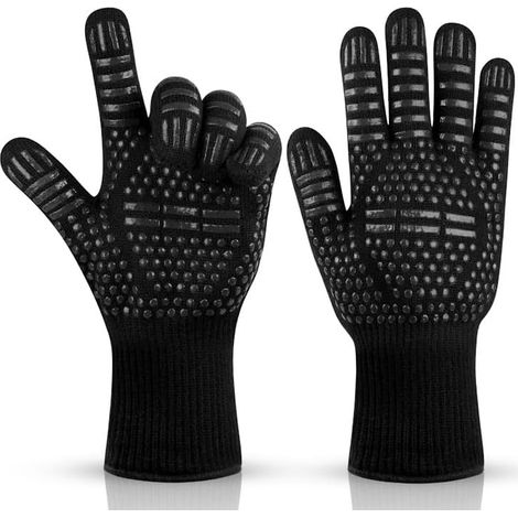 Guantes resistentes al calor para horno y barbacoa - guantes antideslizantes de silicona con puntos - talla única - ideales para hornos, barbacoas, repostería y cocina - color negro (1/5)