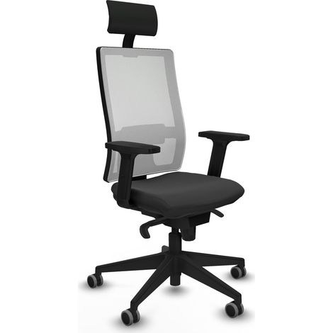 Horna sincro malla blanca similpiel gris oscuro brazos 2D base piramidal cabecero fijo ruedas 65mm engomadas (1/5)