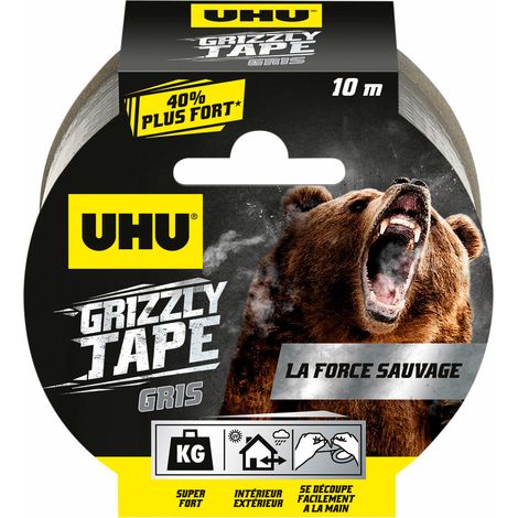 Ruban adhésif Grizzly 10m argent – Résistant aux UV et intempéries – Pour bois dur et teck – Découpe à la main – UHU (1/7)