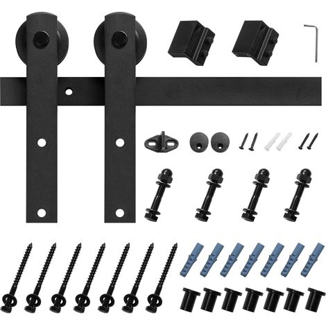 Kit de quincaillerie pour porte de grange coulissante 3 m, charge 150 kg, porte jusqu'à 152 cm, roulette en I, noir (1/5)