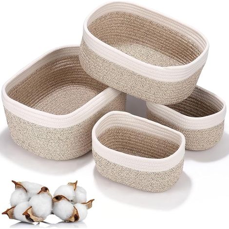 Cesto contenitore, cesto per fasciatoio, cesto in corda di cotone impilabile per cameretta dei bambini, bagno, camera da letto (1/3)