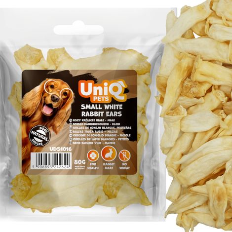 Delikatesse, Hundesnack, Ohr, Kleine weiße Kaninchenohren UniQ Pets 80g