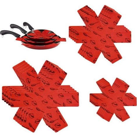 Protections pour poêles - Protège-poêles en Feutre - Lot de 15 - Rouge - Accessoires de cuisine (1/4)