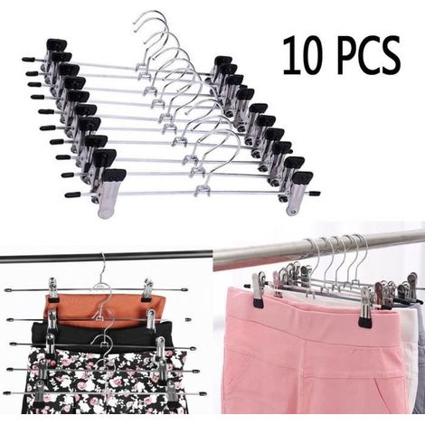 10pc Acier inoxydable Pantalons supports cintre vêtements garde-robe Peg cintres pince pince pantalon cintre (1/3)