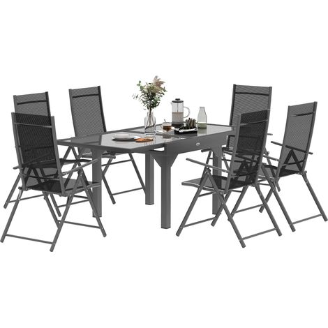 Outsunny 7 Piece Outdoor Dining Set w/ Extendable Table and 6 Folding Chairs (1/5)