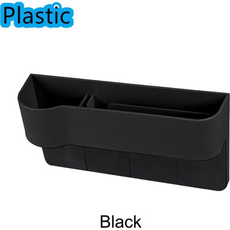 (Plastique noir gauche) Organisateur de siège auto pour combler l'espace entre le siège et le siège avant. Boîte de rangement latérale avec porte-gobelet pour téléphone, lunettes de soleil et boisson. (1/5)