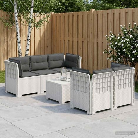 vidaXL Canapé de Jardin 5 Places avec Coussins Aspect Rotin PP Blanc (1/3)