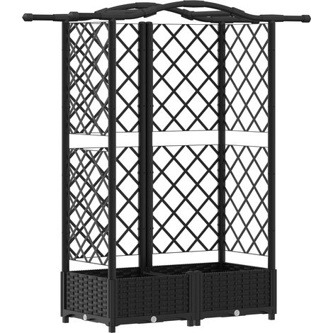 Fioriera da giardino Letto Rialzato con Griglia e Tetto Nero 124 x 40 x 123 cm PP (1/5)
