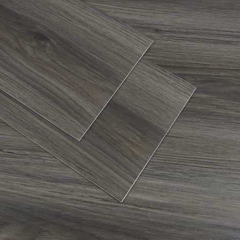 Lot de 10 carreaux autocollants bois Marron gris 90 cm x 15 cm Pour sol en vinyle Système à clic Pour salle de bain, cuisine, escaliers (1/5)