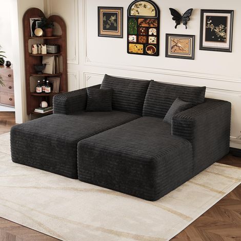 Sofá modular sin estructura, sofá rinconera moderno de salón con chaise longue tipo diván, pana y espuma 180x151x58 cm 2 plazas, Negro (1/5)