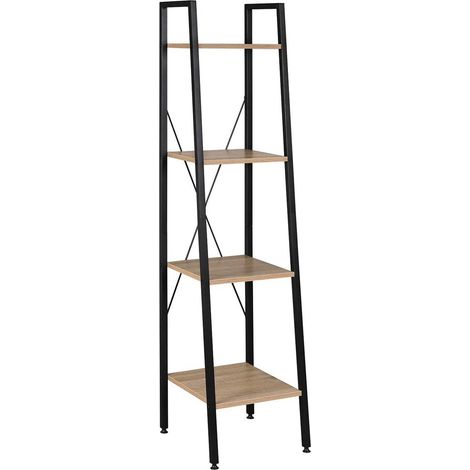 WOLTU Standregal Badregal Bücherregal Küchenregal Schuhregal aus Holz und Stahl, mit 4 Ablagen, ca. 34 x 35 x 148 cm, Schwarz + Hell Eiche (1/5)