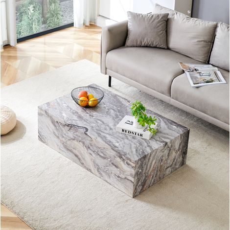 Table basse en MDF gris effet marbre 90 x 50 x 30 cm rectangulaire (1/5)