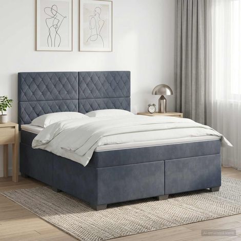 vidaXL Lit boxspring avec matelas Gris foncé 160 x 200 cm Velours (1/5)