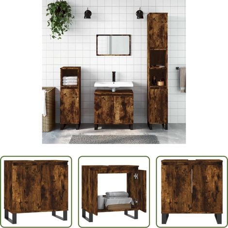Holzschrank -  Badschrank Räuchereiche 58x33x60 cm Holzwerkstoff (1/5)