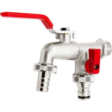 Robinet à bille double 11282, 1/2", mat, chrome, sortie supplémentaire 3/4",HANBING (1/5)