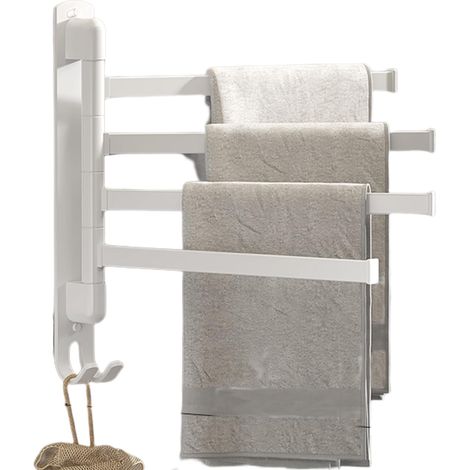 Porte-serviettes autocollant en acier inoxydable pivotant à 180° avec 4 bras pour salle de bain et cuisine (1/5)