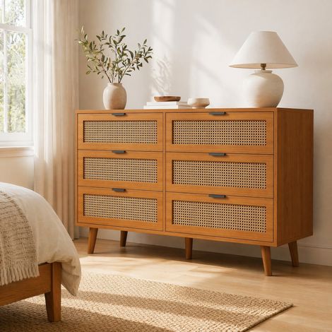 MEUBLIV Kommode mit 6 Schubladen Nussbaum 120x40x76,5 cm – Metallgriffe, viel Stauraum (1/5)