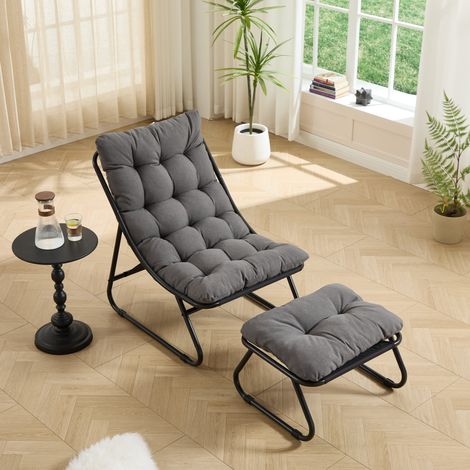 Gartenstuhl mit Hocker 130 kg Stahl Grau Modern OKMYHOME (1/4)