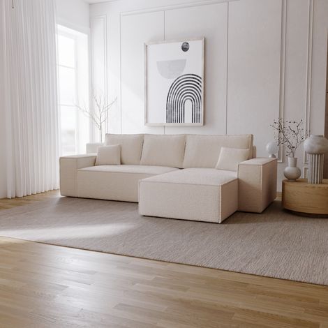 Emporius Canapé d'angle bouclé Bergamo - droite, canapé convertible 277 cm, beige (1/5)