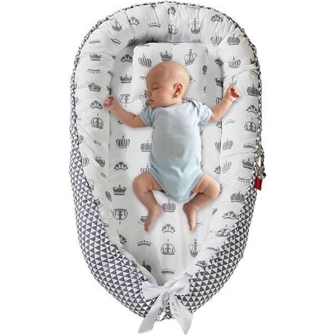 Réducteur Lit Bébé - MERKMAK - Nid de couchage bébé en coton pur lavable cocon de bébé base en mousse à mémoire douce(couronne)