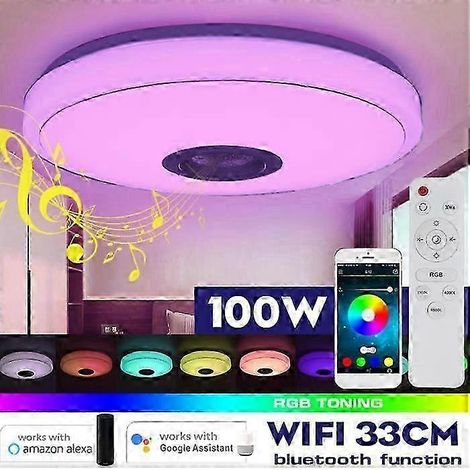 Plafonnier LED RGB avec Bluetooth et Wi-Fi, haut-parleur et contrôle intelligent - Blanc - 100 W - 33 cm (1/4)