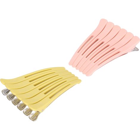 Lot de 12 pinces à cheveux en forme de bec de canard, poignée antidérapante, couleurs vives jaune et rose, sans couture, pour la coiffure à domicile ou en salon. Idéales pour le maquillage et la coupe (1/5)