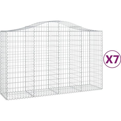 Cestas de gaviones Muro de contención arqueado Valla de jaula 7 piezas 200 x 50 x 120/140 cm Hierro galvanizado Plata 020041085