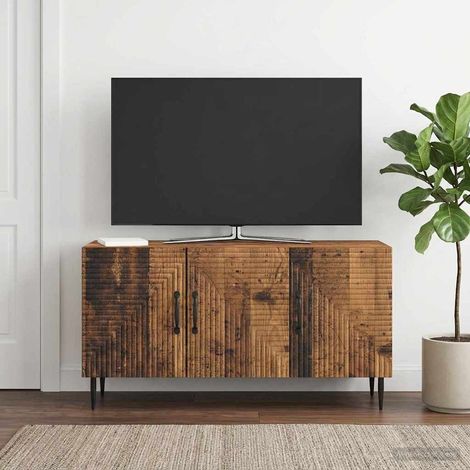 Meuble TV bas avec rangement en bois d’ingénierie, bois ancien, 99 x 34,5 x 50 cm - PANGIVO (1/5)