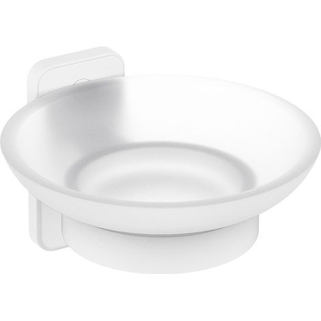 Porta sapone a muro in acciaio bianco e vetro satinato - Serie Blend (1/3)