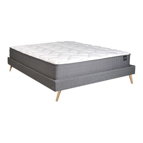 Lit BOREA 160x200 tissu + 1 sommier + 1 matelas CARLTON / Gris Foncé/ 215x167x34