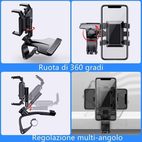 Support de téléphone de voiture , rétroviseur multifonction pour tableau de bord de voiture avec pince à ressort réglable à 360 °, adapté aux smartphones de 3 à 7 pouces (1/3)