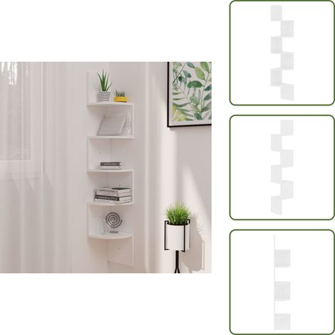 Étagère d'angle murale blanc brillant 19x19x123 cm - Etagere Murale - Étagère D'angle - Rangement Mural - Décoration Murale - Meuble D'angle (1/5)