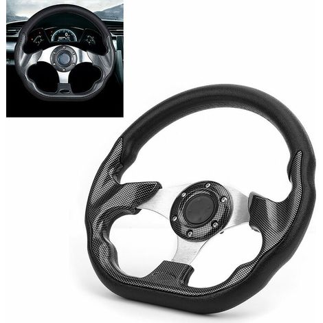 Volante auto universale 320 mm in fibra di carbonio, stile corsa, deriva, con pulsante clacson (1/3)