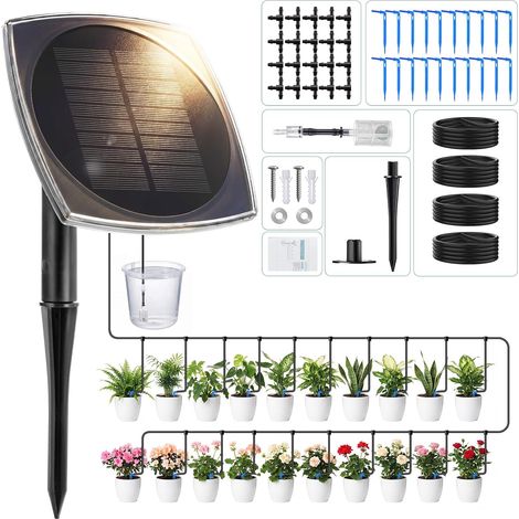 Arrosage Goutte à Goutte Solaire pour 20 Plantes, Kit D'irrigation Solaire Arrosage Automatique avec 12 Modes et 20M Tuyau Arrosage pour Vacances Jardin Balcon Greenhouse (1/5)