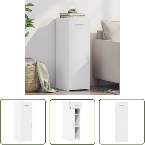The Living Store Buffet blanc 30x42,5x93 cm bois d'ingénierie - Buffet Blanc - Meuble De Rangement - Armoire - Commode - Cuisine (1/5)