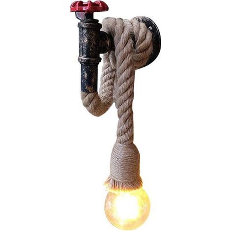 Retro-Industrie-Wandleuchte mit Rohr- und Hanfseil-Design, 80 cm, E27-Fassung, für Restaurants, Cafés oder Bars – 1 Lampe (1/4)