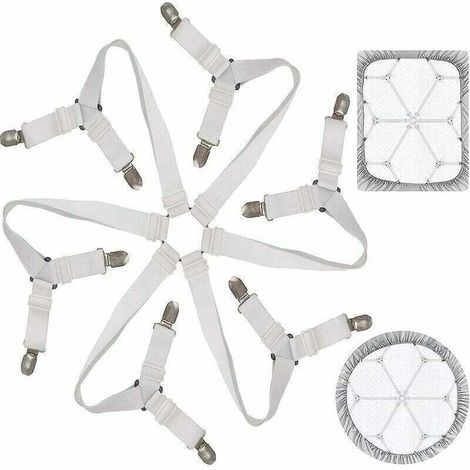 Tendeur Drap Housse Lit Drap Réglable Attache Drap Housse Élastique 3 Voies 6 Côtés Feuilles De Literie Bretelles Drap De Lit Attaches Pour Draps De Lit Coussin De Canapé Matelas Blanc (1/5)