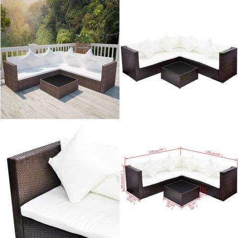 4-tlg. Garten-Lounge-Set mit Kissen Poly-Rattan Braun - Outdoor Möbel - Loungeset - Gartenmöbel - Rattan Gartenmöbel - Poolmöbel - Home & Living (1/5)