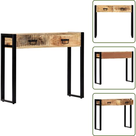 Table console 90 x 30 x 75 cm Bois de manguier massif - Table Basse Industrielle - Table Console Bois - Table D'appoint Rustique - Mobilier Vintage - Rangement Tiroir (1/5)