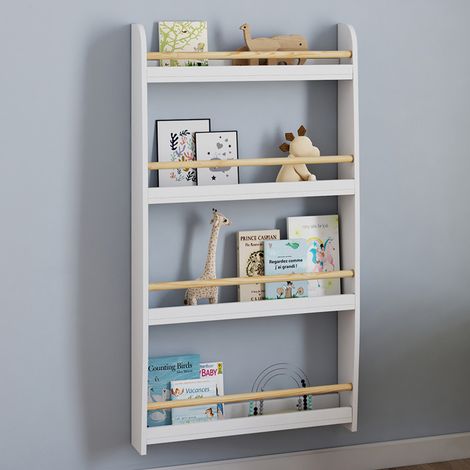 Librería infantil de pared PAULETTE 4 estantes blanco y madera