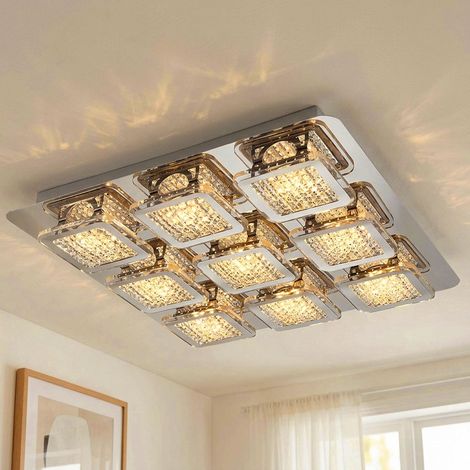 Plafonnier lampe de salon moderne lampe LED design crystals carré, métal, plastique, LED 45W 4950lm 3000K blanc chaud, LxlxH 40x40x6,5 cm (1/5)