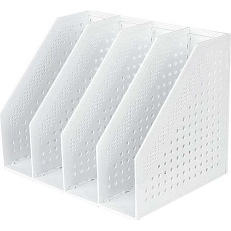 Porte-revues pliable à 4 compartiments, boîte de rangement ajustable, organiseur de bureau, serre-livres, porte-documents, support, classeur, magazines, module de rangement pour livres, classeur (blan (1/5)