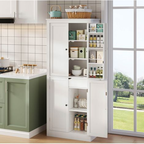 Geschirrschrank MDF Weiß 75x40x182 cm, Hochschrank mit Schublade, Regalfächern, Türablagen und Kippschutz (1/5)