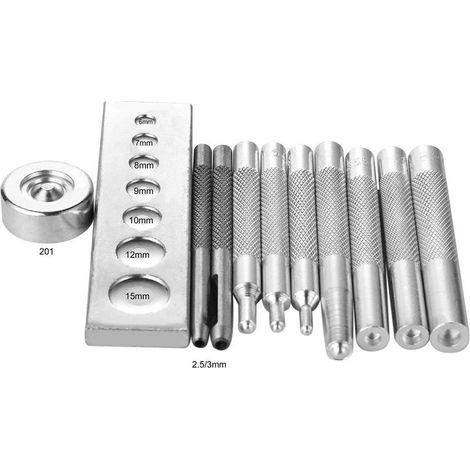 Juego de 11 herramientas para trabajar el cuero: para colocar remaches y broches, perforar y hacer agujeros. Para pasatiempos y proyectos de bricolaje. (1/5)