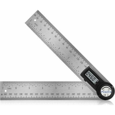 Règle D'angle Numérique, Rapporteur, Mesure de Longueur 200 mm et d'Angle en Acier Inoxydable avec Maintien, Zéro et Grand Ecran LCD, Système Mm/Inch, pour le Travail du Bois, Construction (1/5)