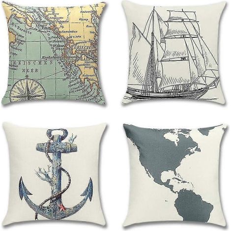 Ensemble de 4 taies d'oreiller décoratives à motif marin (1/5)