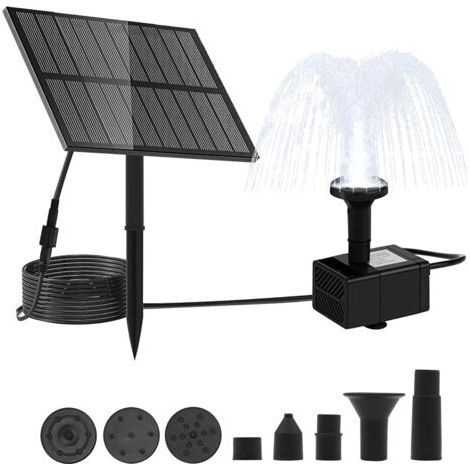 Fontaine solaire d'extérieur - Fontaine solaire pour extérieur avec filtre - Pompe solaire pour fontaine avec 6 buses pour colibri, bassin, piscine